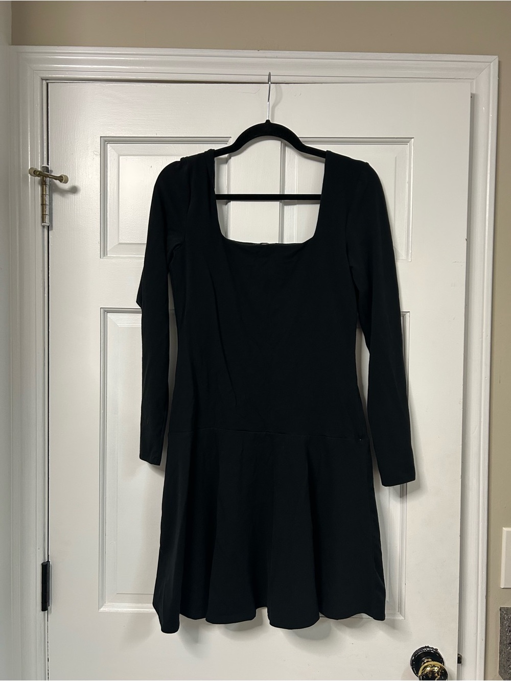 Express Black Long-Sleeve Square Neck Fit-and-Flare Dress